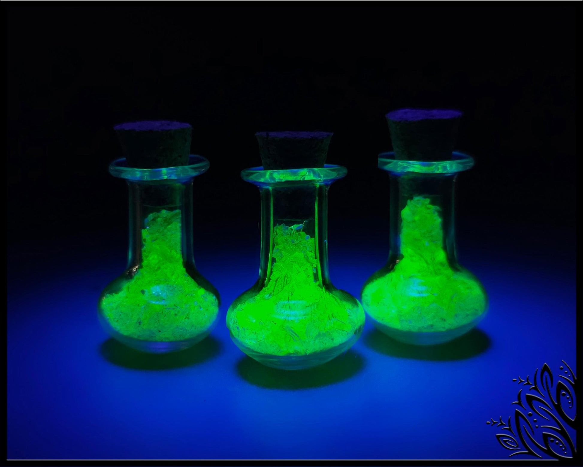 Uranium glass vial - squat corked potion bottle