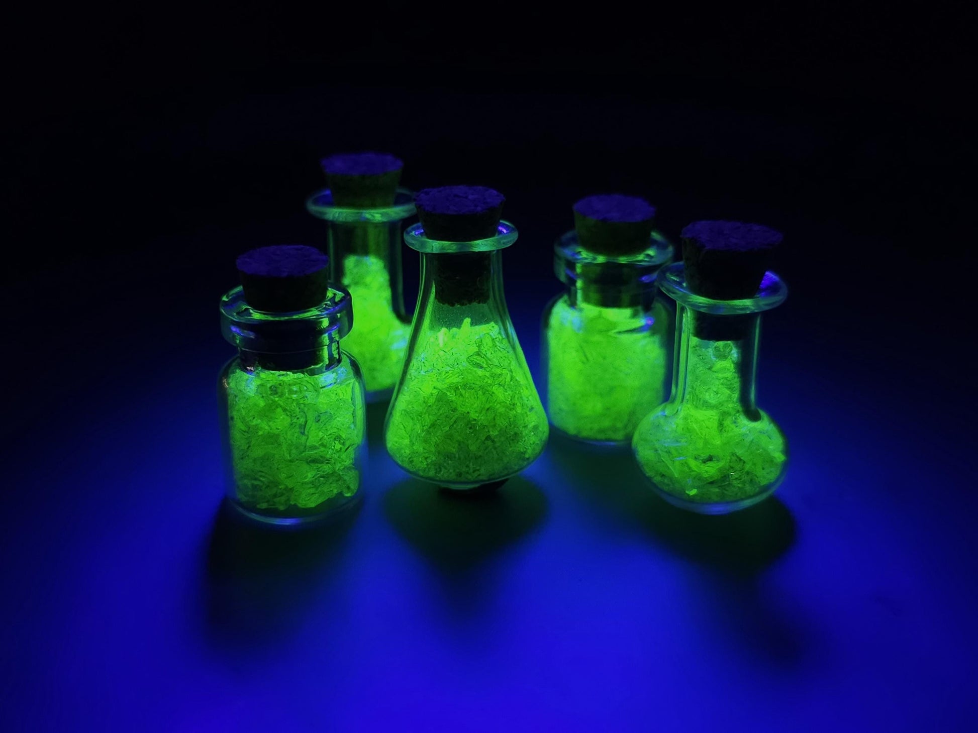 Uranium glass vial - squat corked potion bottle