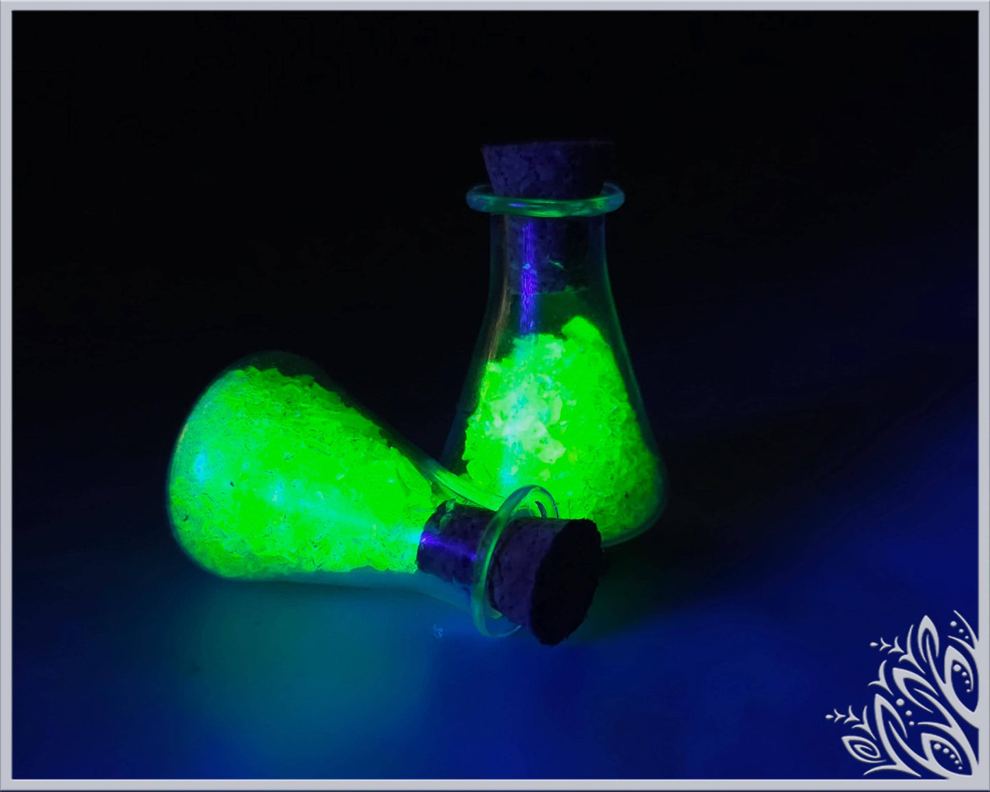 Uranium glass vial - squat corked potion bottle