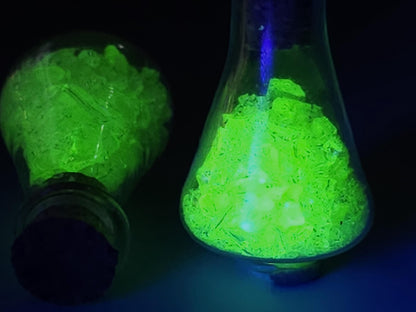 Uranium glass vial - squat corked potion bottle