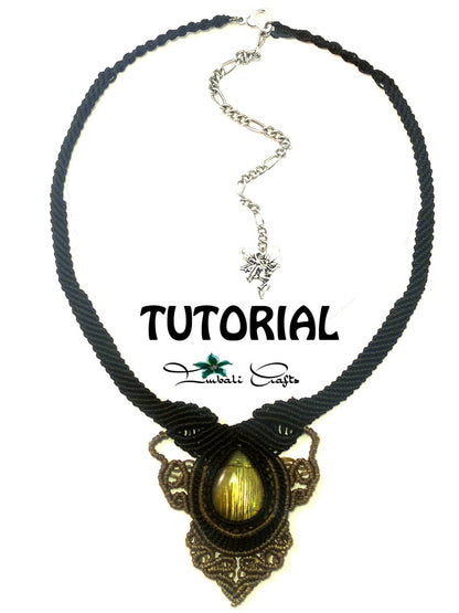 TUTORIAL - Black boho macrame necklace - Labradorite baroque choker - natural gemstone necklace