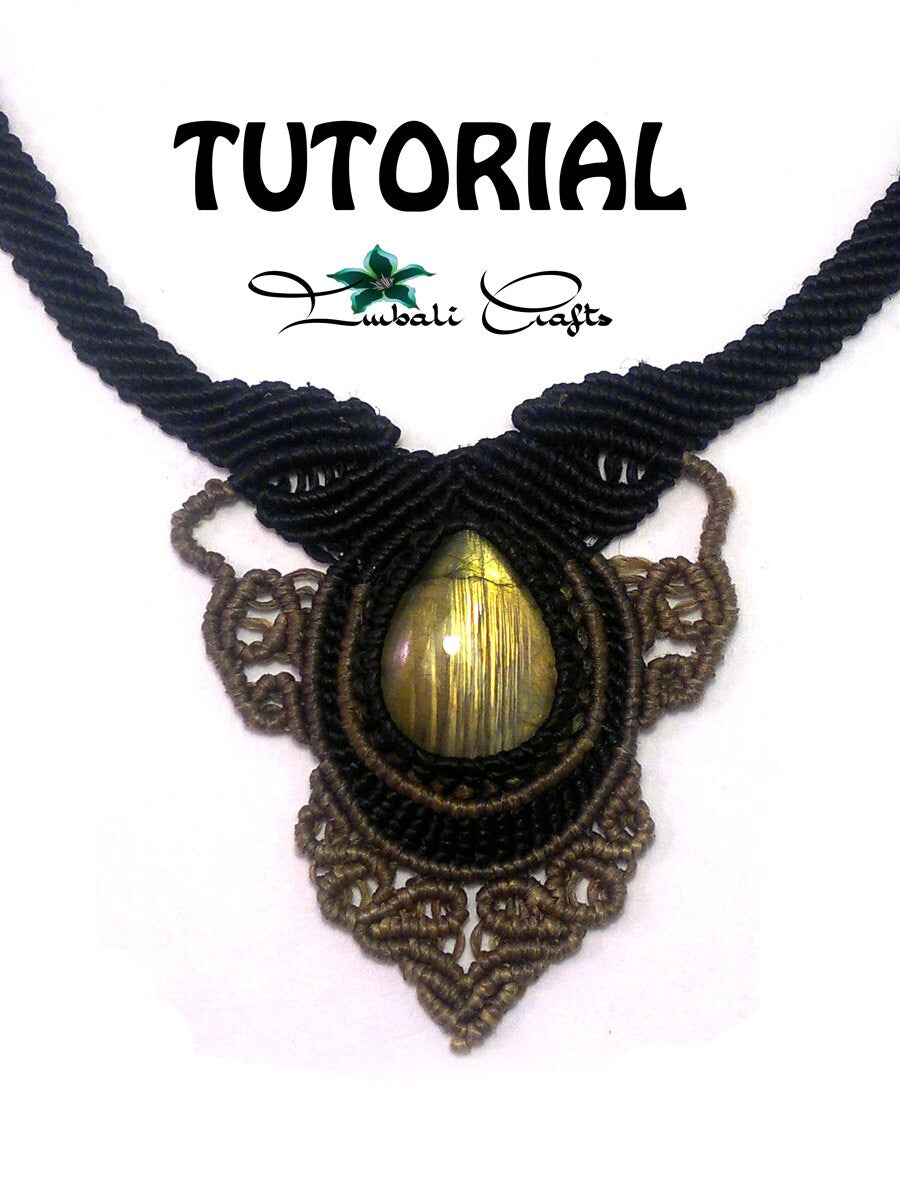 TUTORIAL - Black boho macrame necklace - Labradorite baroque choker - natural gemstone necklace