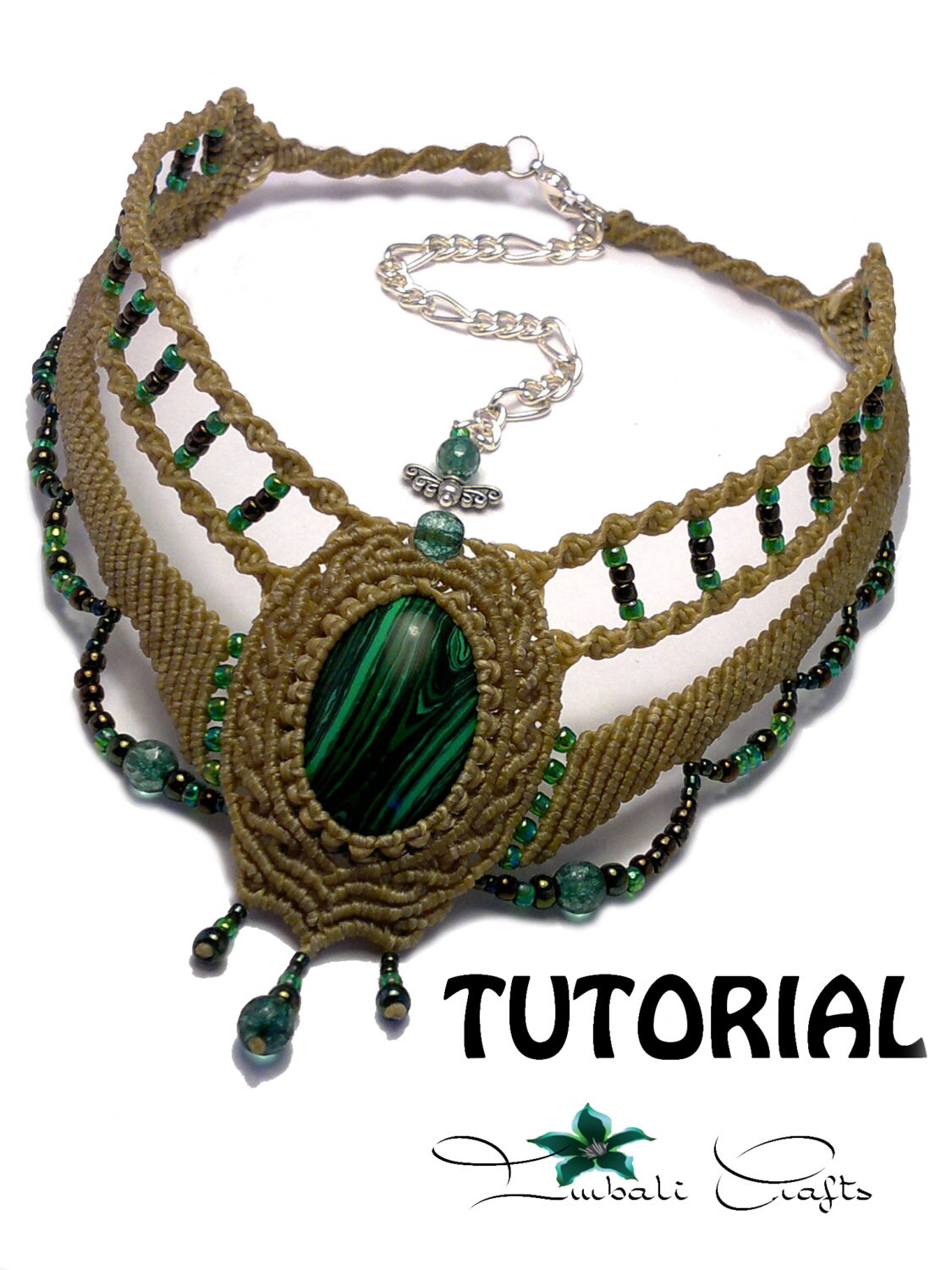 TUTORIAL - Olive green baroque necklace - Malachite baroque choker - natural gemstone necklace