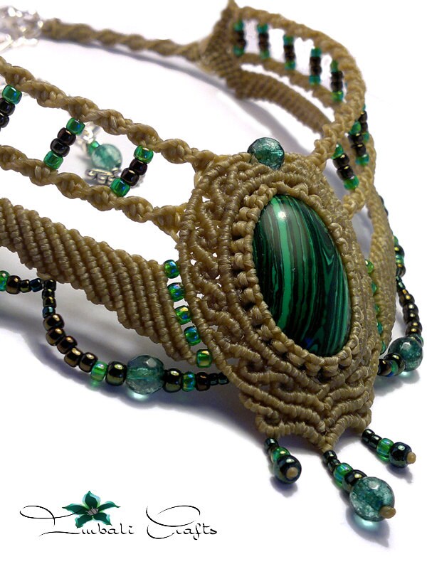 TUTORIAL - Olive green baroque necklace - Malachite baroque choker - natural gemstone necklace