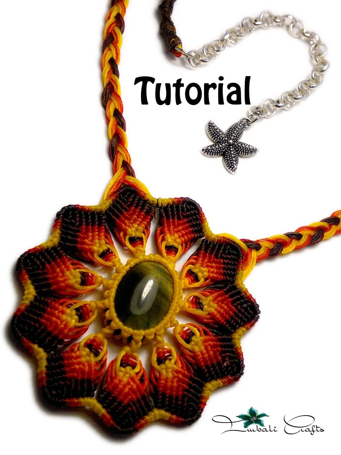 TUTORIAL - African sunrise necklace -Tigers eye pendant necklace pattern - natural gemstone necklace