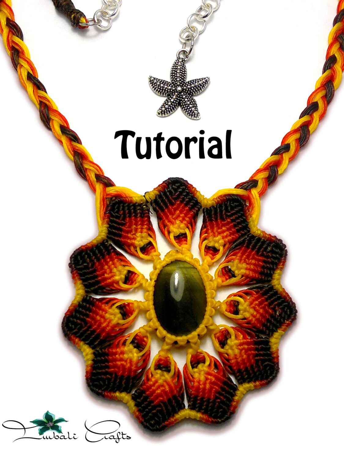 TUTORIAL - African sunrise necklace -Tigers eye pendant necklace pattern - natural gemstone necklace