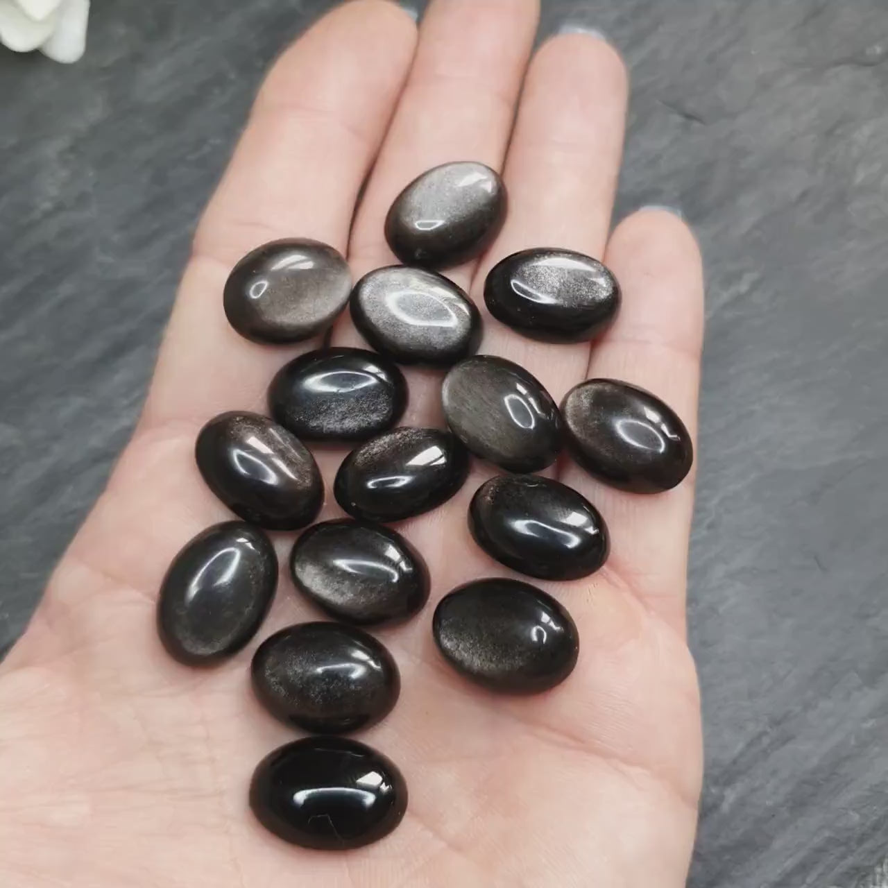 Silver obsidian cabochon - oval - 18 mm