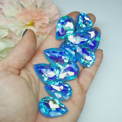 Glass crystal - pear - 20 x 30 mm - Baby blue