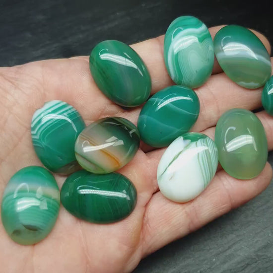 Green striped agate cabochon - oval - 25 mm