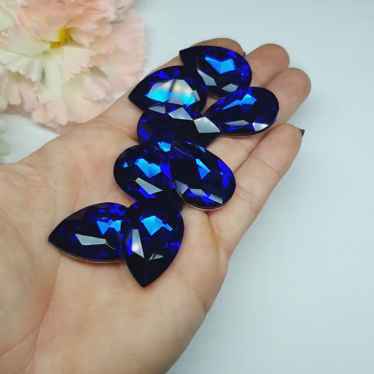 Glass crystal - pear - 20 x 30 mm - Sapphire blue