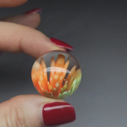 3D Lampwork flower sphere/orb - green & orange - 25 mm