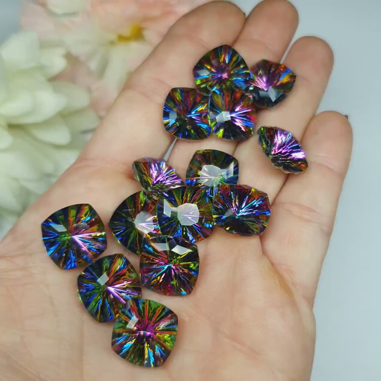 Glass crystal - square - 14 mm - Starburst purple galaxy