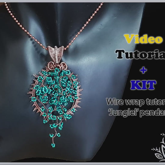 Kit + Video tutorial - 'Jungle' 3D seed bead pendant  - wire weaving pattern - necklace tutorial - wire work pendant - tree of life