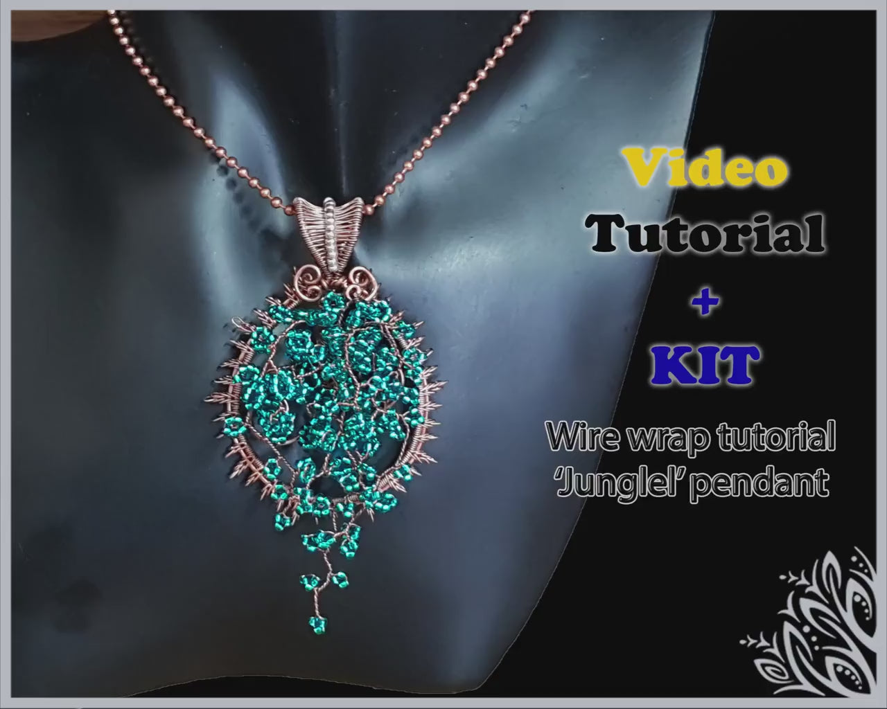 Kit + Video tutorial - 'Jungle' 3D seed bead pendant  - wire weaving pattern - necklace tutorial - wire work pendant - tree of life