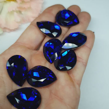 Glass crystal - pear - 18 x 25 mm - Sapphire blue