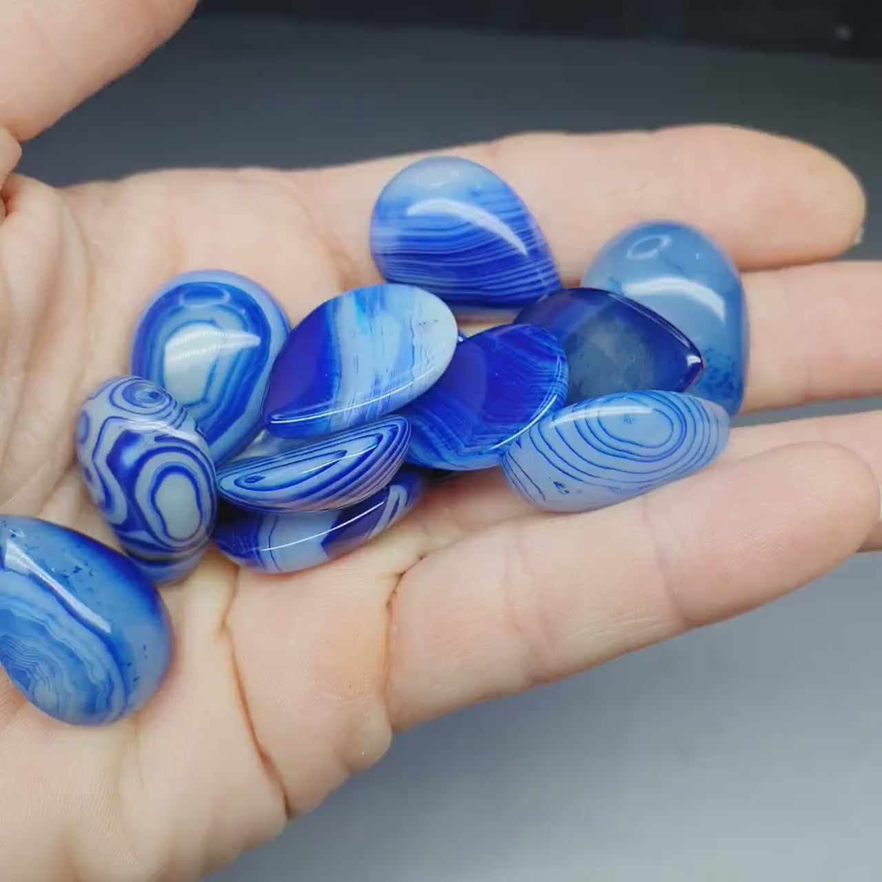 Blue striped agate cabochon - pear - 25 mm