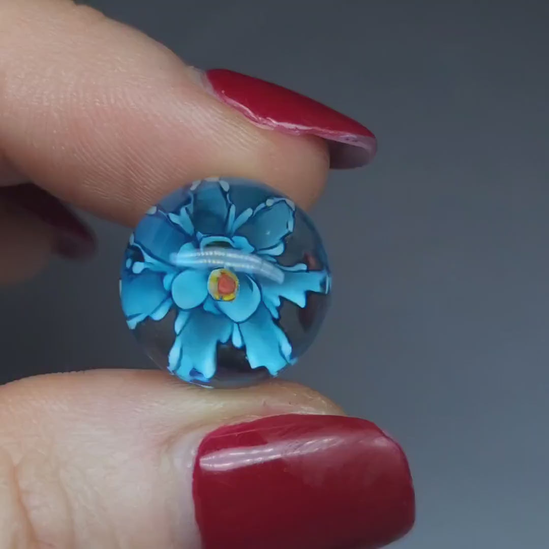 3D Lampwork flower sphere/orb - blue - 16 mm