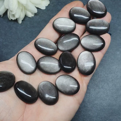 Silver obsidian cabochon - oval - 25 mm