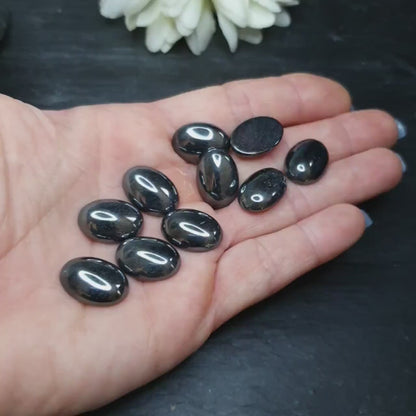 Silver hematite cabochon - oval - 18 mm