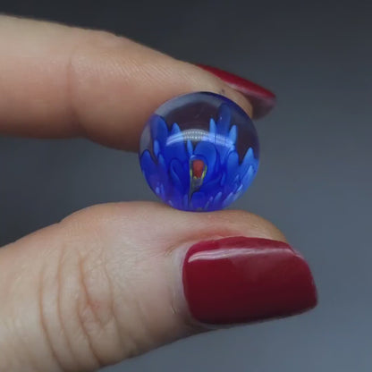 3D Lampwork flower sphere/orb - blue - 16 mm