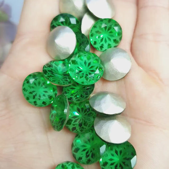 Glass crystal - round - 14 mm - Emerald green