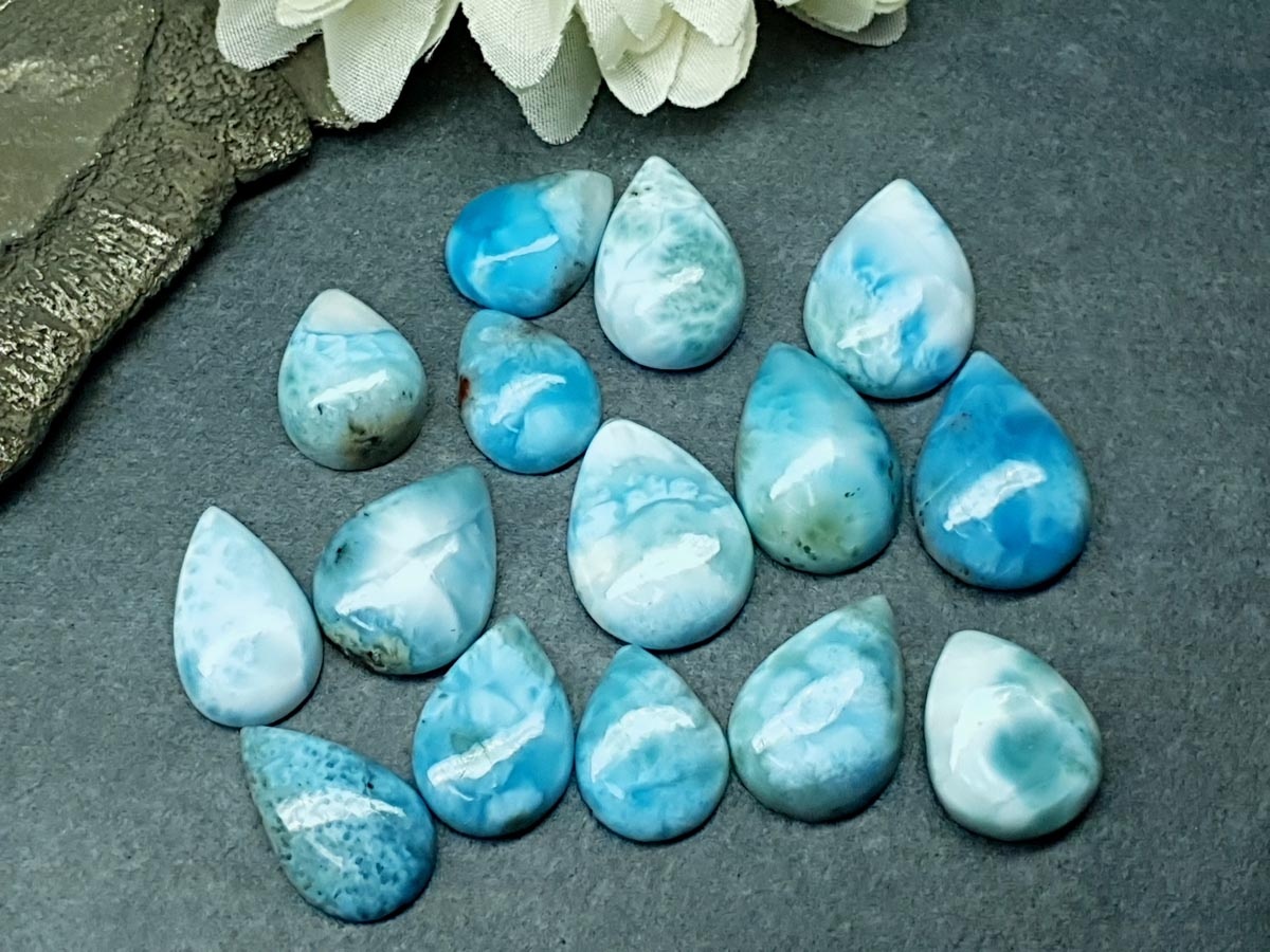 Larimar pear cabochon 16 mm to 20 mm