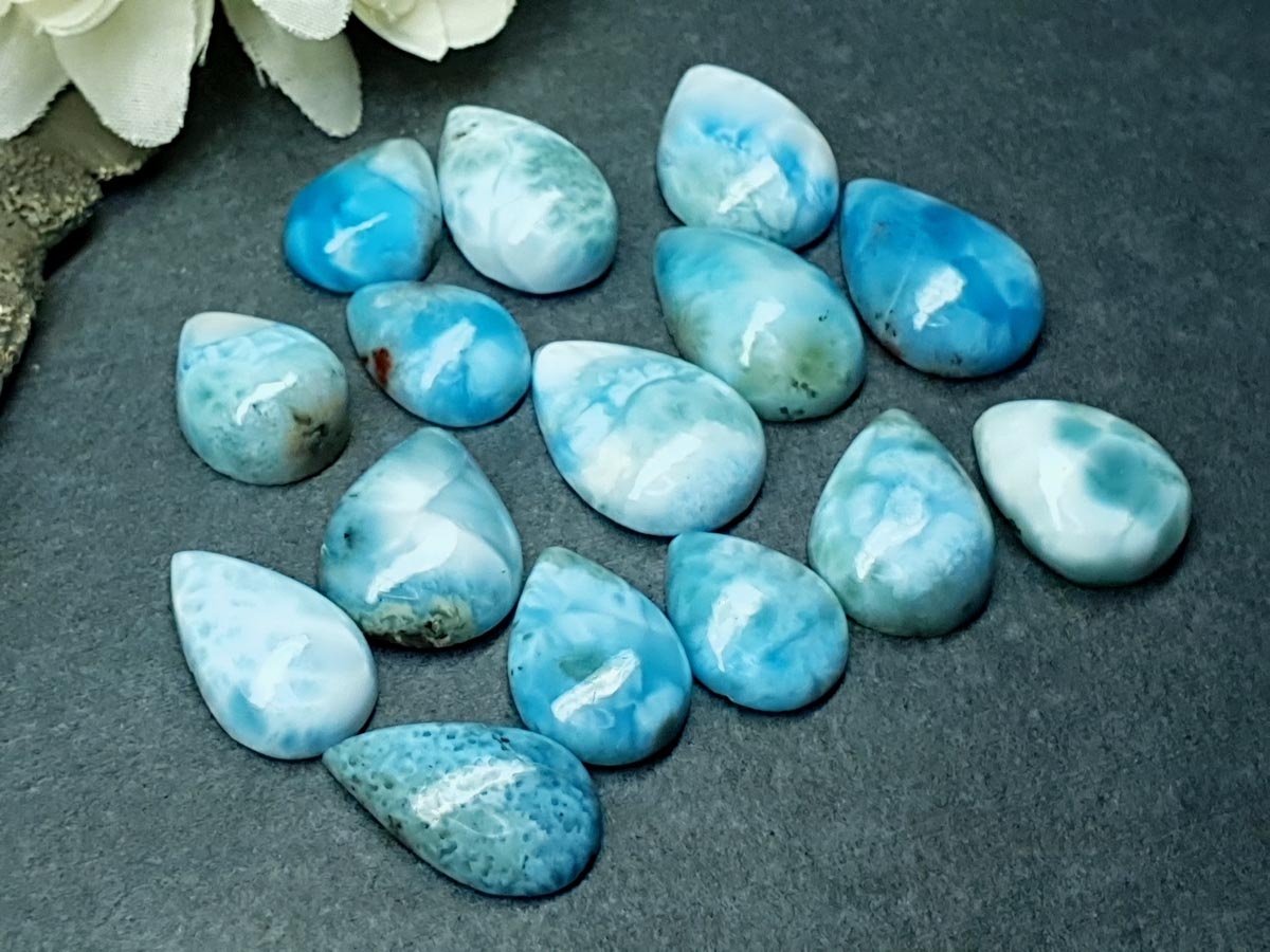 Larimar pear cabochon 16 mm to 20 mm